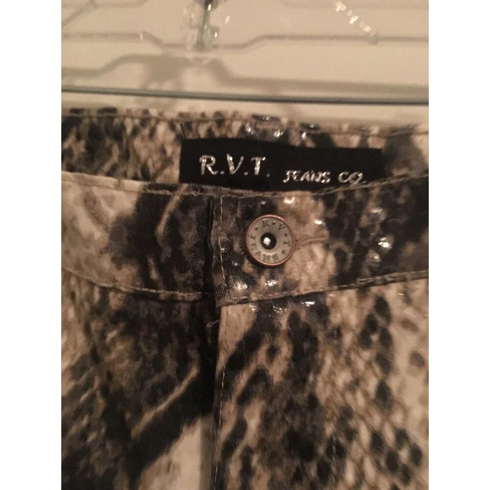 R.V.T. Jeans Co. Women's Faux Leather Pants Snake Skin Print Bottoms MultiColor